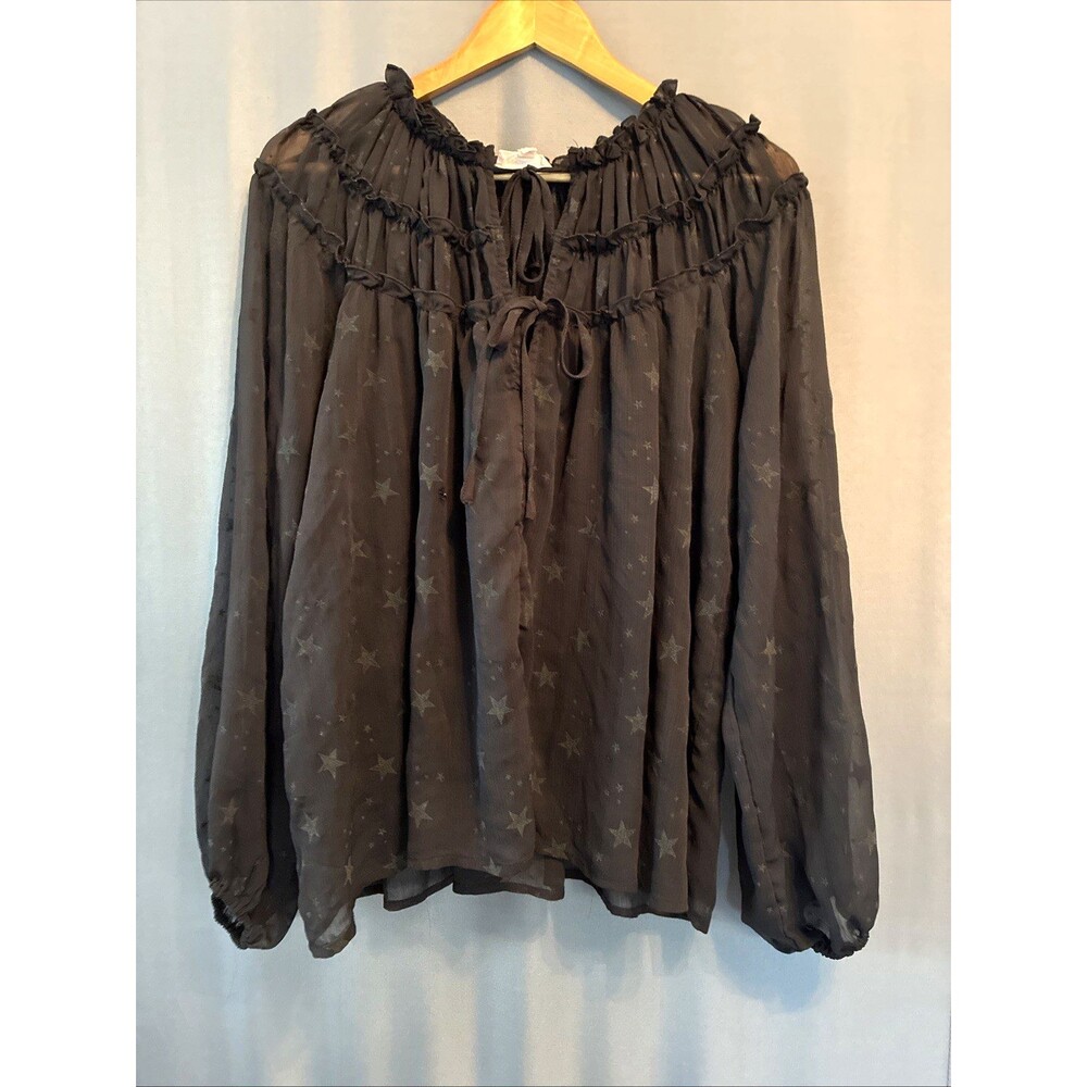 Y2K Practical Magic Celestial Peasant Top Large Sheer Black Whimsigoth Witchy